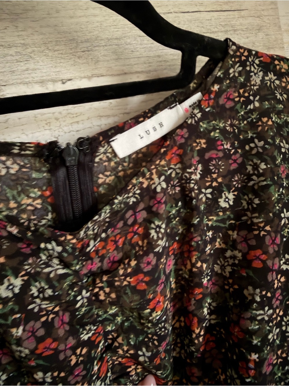 Lush Black Floral Ruched Long-Sleeve Mini Dress - Picture 2 of 2